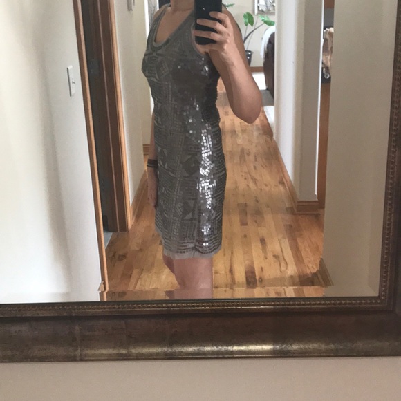 Champagne / Brushed Silver sequin mini dress | Max Studio | M | NWOT - Picture 8 of 8
